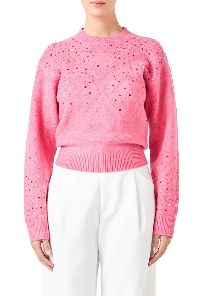 Sequin Crewneck Sweater, Main, color, PINK
