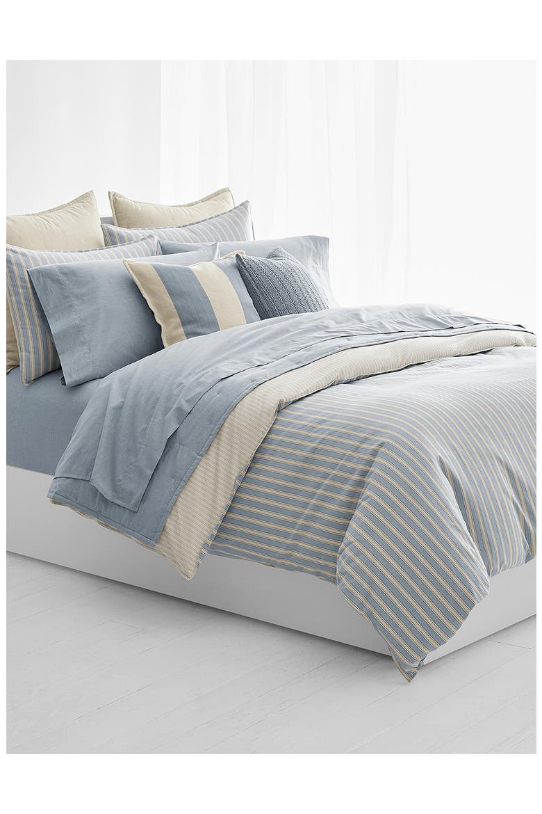 Graydon Bold Stripe 212 Count Cotton Comforter, Main, color, DUNE AND CHAMBRAY