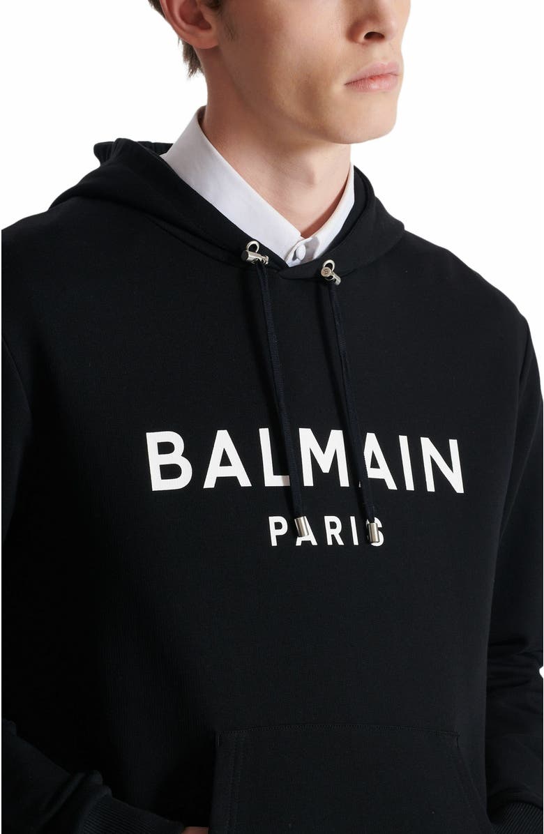 Balmain Printed Balmain Paris Hoodie, Alternate, color, Black