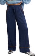 Free People All Out Plissé Satin Wide Leg Pants