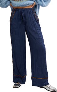 Free People All Out Plissé Satin Wide Leg Pants