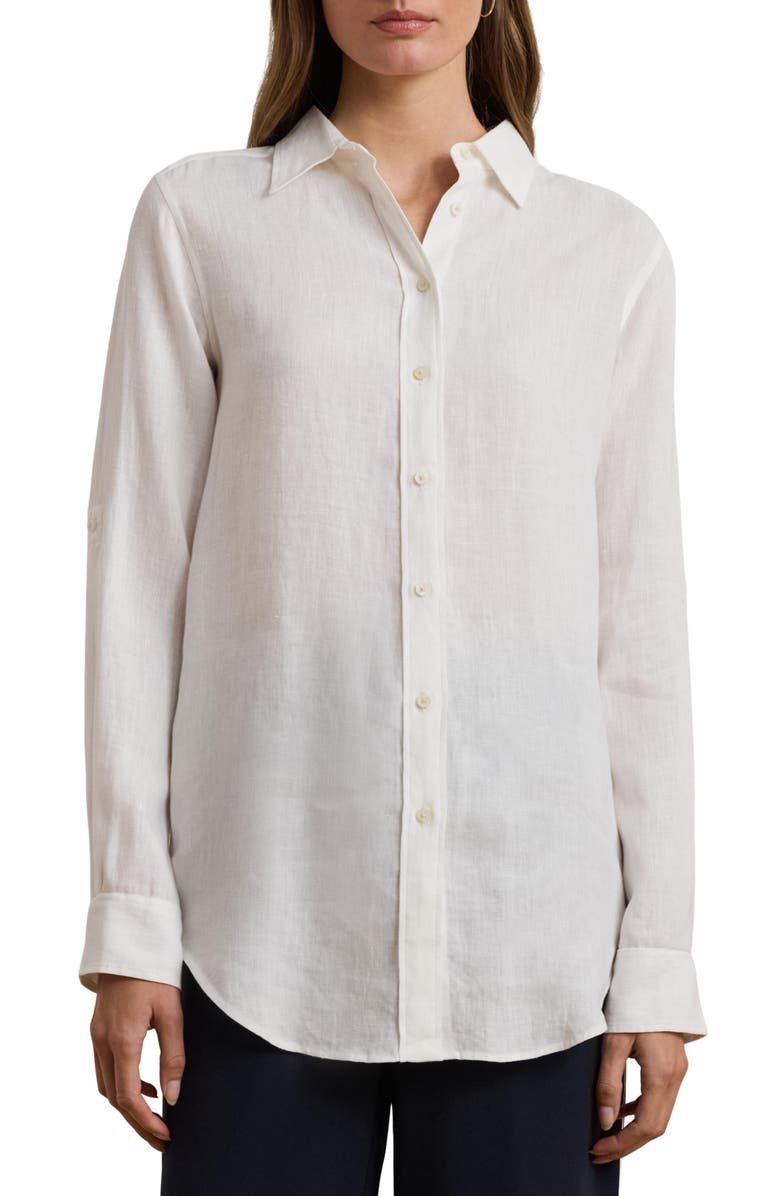 Lauren Ralph Lauren Relaxed Fit Linen Button-Up Shirt, Main, color, White