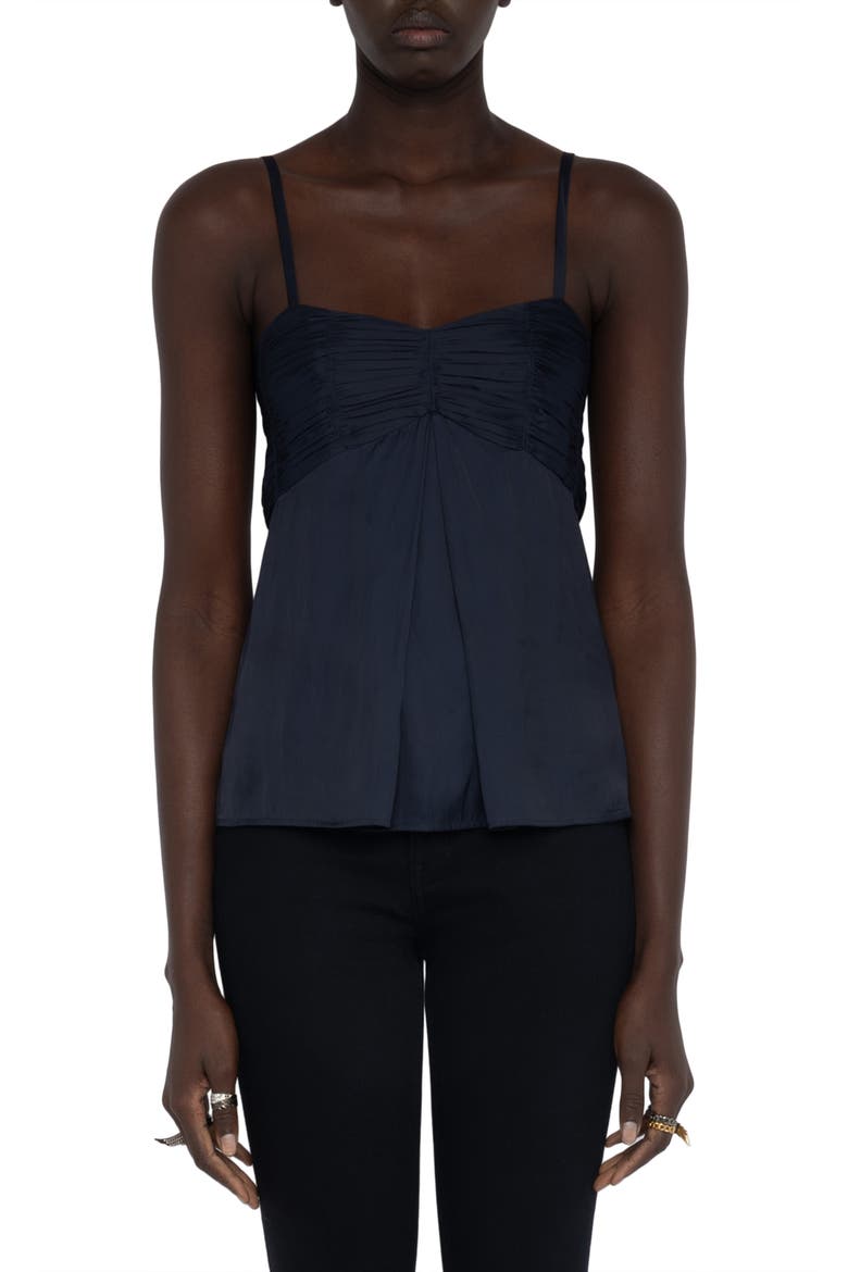 Cippie Pleated Satin Camisole, Main, color, ENCRE
