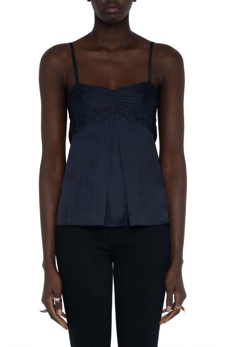 Zadig & Voltaire Cippie Pleated Satin Camisole, Main, color, Encre