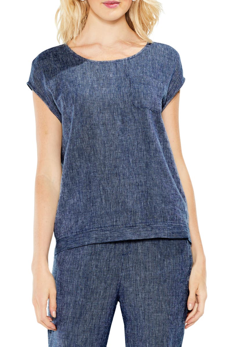 Two by Vince Camuto Drop Shoulder Linen Top, Main, color,
