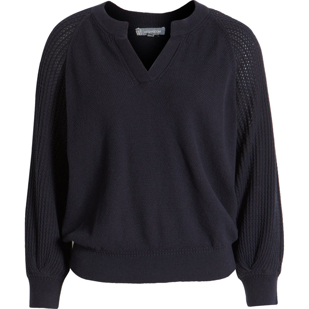 Wit & Wisdom Mixed Stitch Split Neck Sweater In Navy