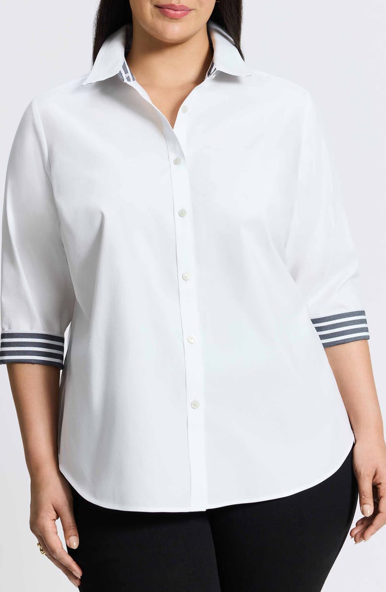 Foxcroft Margie Stripe Trim Cotton Button-Up Shirt, Main, color,
