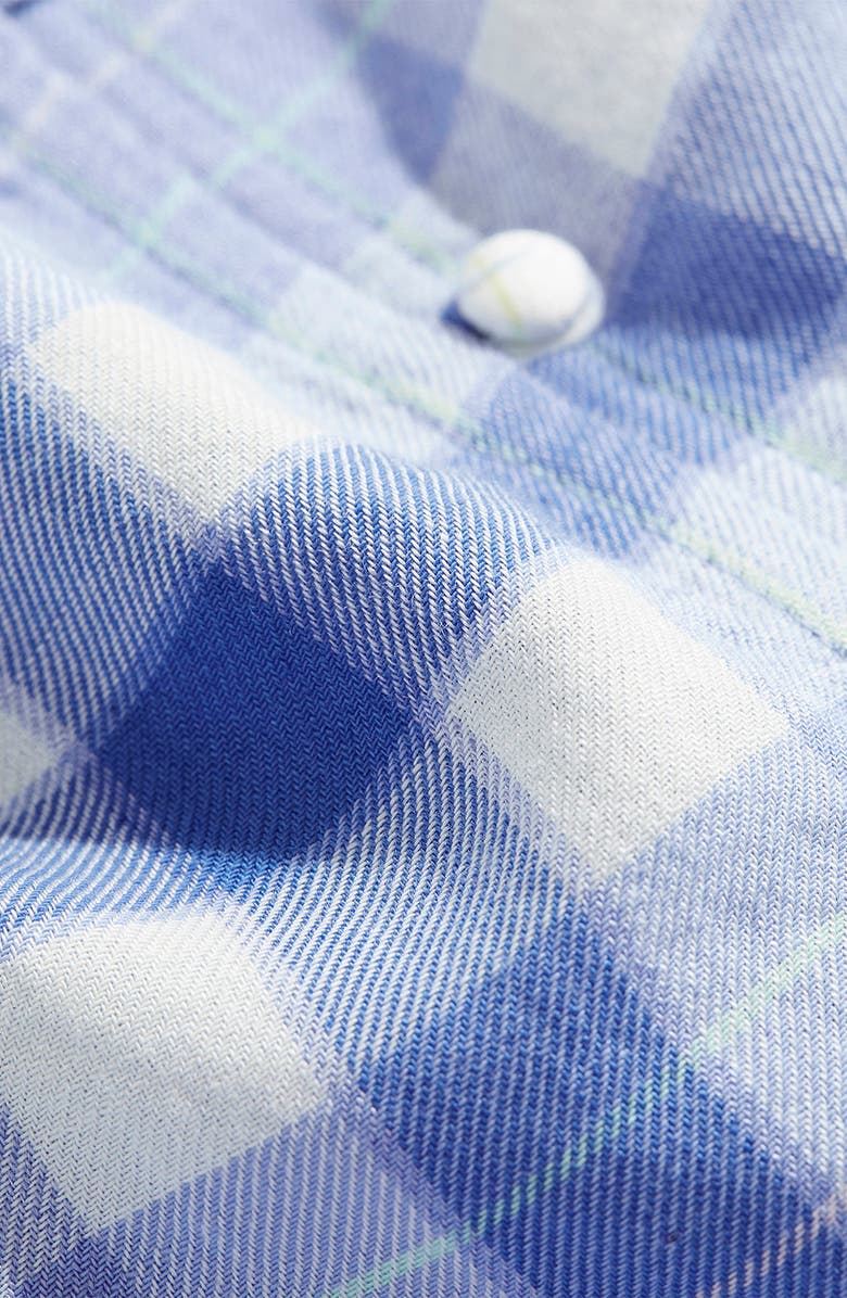 vineyard vines Plaid Ruffle Neck Puff Sleeve Twill Top, Alternate, color, 