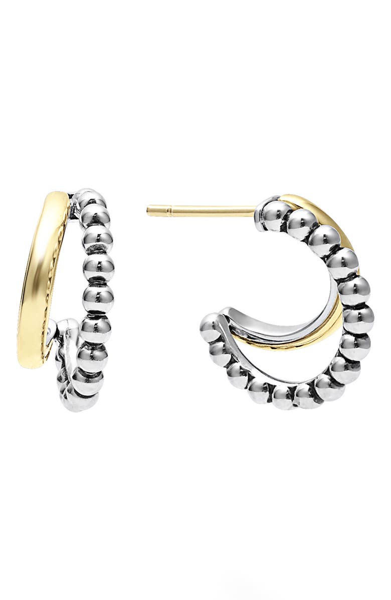 LAGOS Signature Caviar Double Mini Hoop Earrings, Alternate, color, Silver Gold