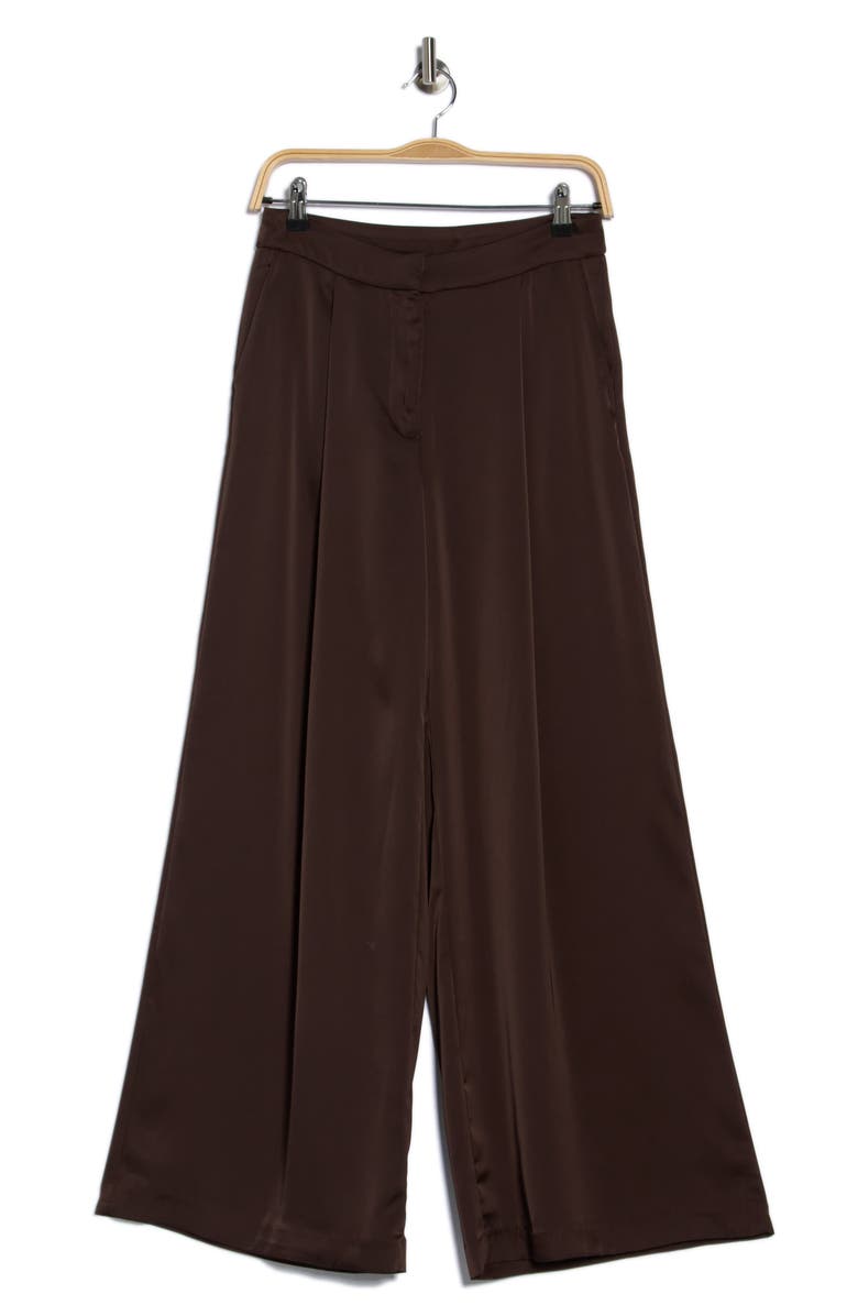 JASON WU Pleated Wide Leg Satin Pants, Alternate, color, Chocolate