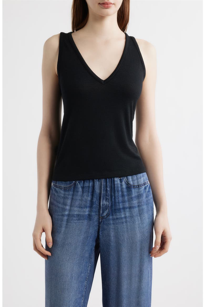 The Knit V-Neck Tank, Main, color, BLACK