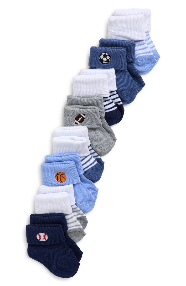 Capelli New York Assorted 8-Pack Sports Balls Cuffed Crew Socks, Main, color, Blue Combo