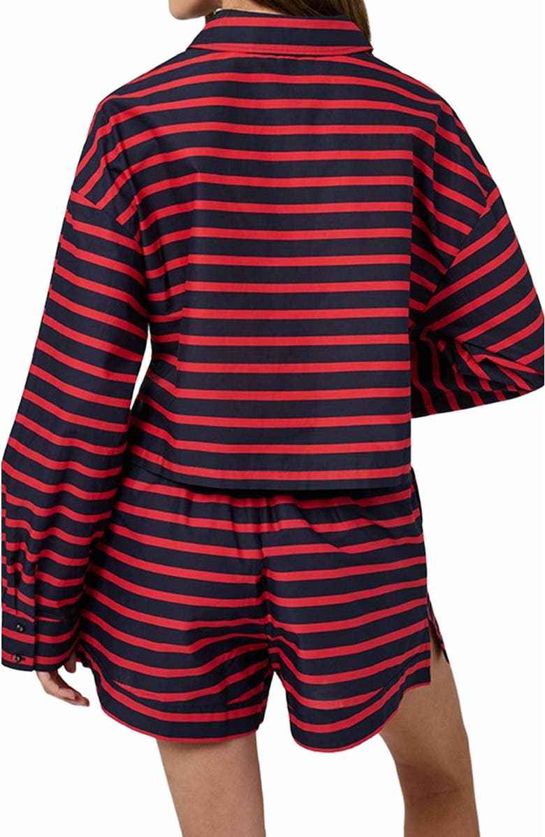 WeWoreWhat Long Sleeve Crop Button Down Shirt, Alternate, color, Tr Red/Dk Navy