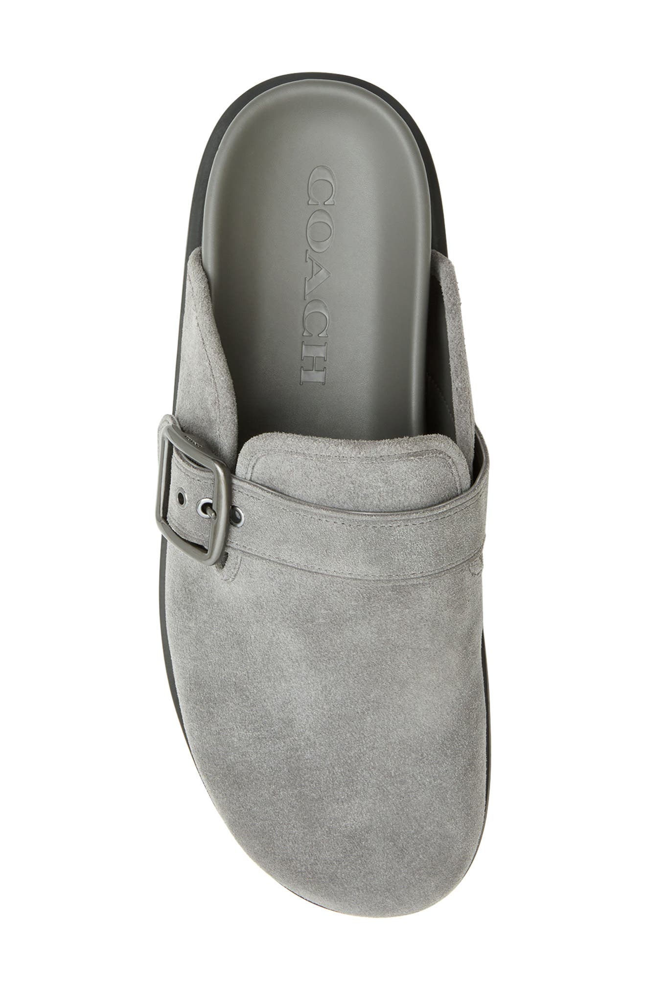 COACH Suede Buckle Clog, Alternate, color, Charcoal