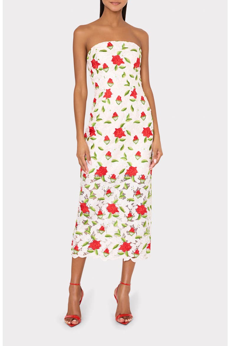 Kait Embroidered Strapless Midi Dress, Main, color, WHITE/ RED/ GREEN