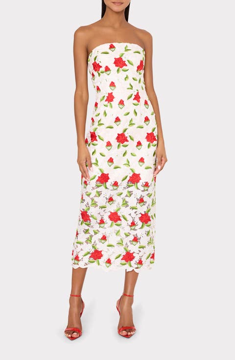Kait Embroidered Strapless Midi Dress