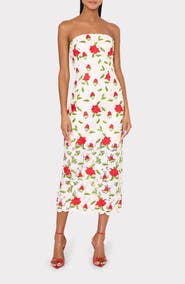 Milly Kait Embroidered Strapless Midi Dress