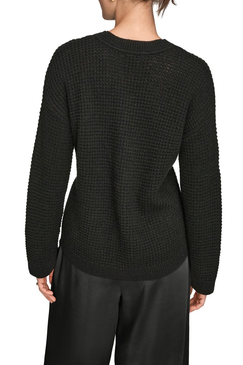 Waffle Stitch Wool & Cashmere Sweater, Alternate, color, BLACK/ SILVER