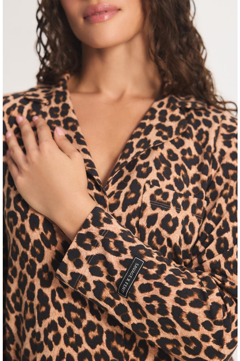Softcore Modal Blend Pajama Button-Up Shirt, Alternate, color, TOFFEE TAN ON THE PROWL PRINT