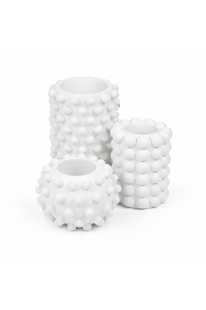 Maren Modern Minimalist Handmade Concrete Bubble Cylinder and Round Vase Set, Main, color, White