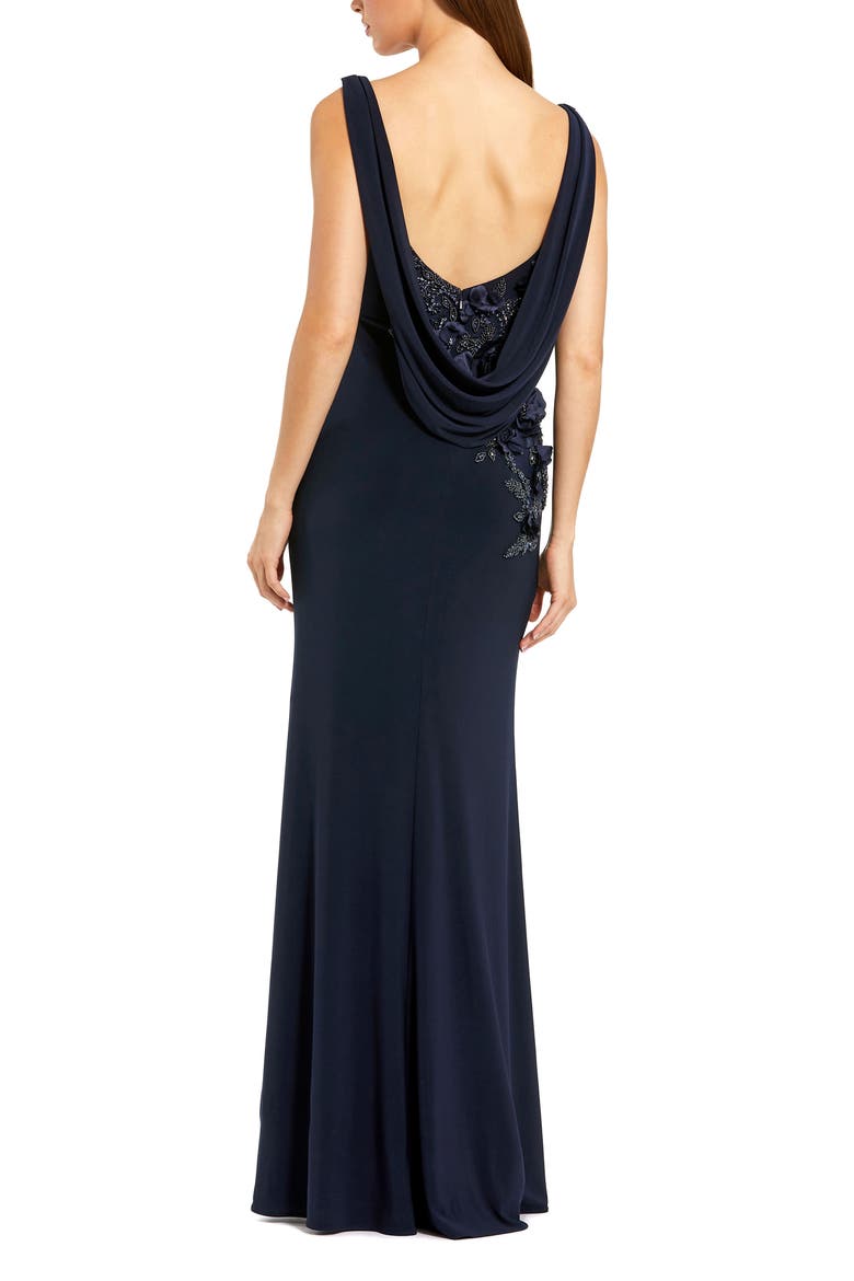 Sleeveless 3D Flower Detailing Cowl Neck Gown, Alternate, color, Midnight