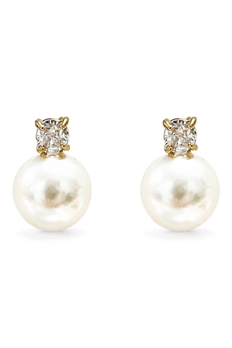 Faux Pearl and Crystal Stud Earrings, Main, color, GOLD
