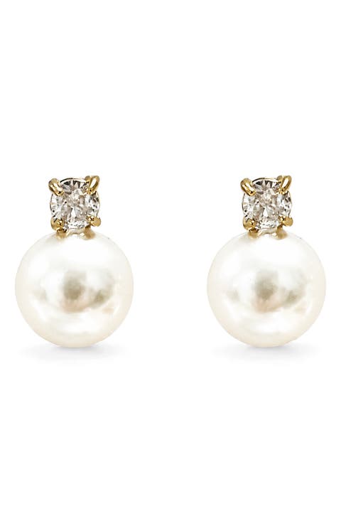 Faux Pearl and Crystal Stud Earrings