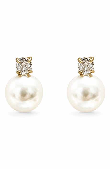 Faux Pearl and Crystal Stud Earrings