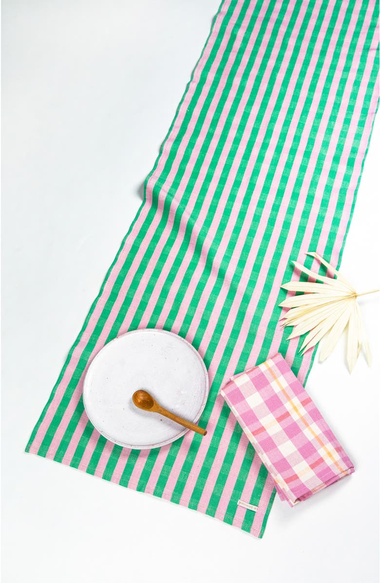 Archive New York Handwoven Colorful Striped Cotton Table Runner, Main, color, Green