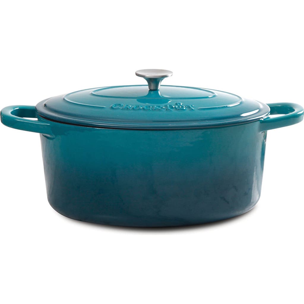 Crock-pot Artisan 5 Quart Round Enameled Cast Iron Dutch Oven In Teal Ombre In Blue