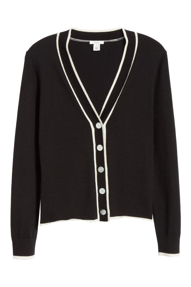Tipped V-Neck Cardigan, Alternate, color, BLACK- IVORY TIP COMBO