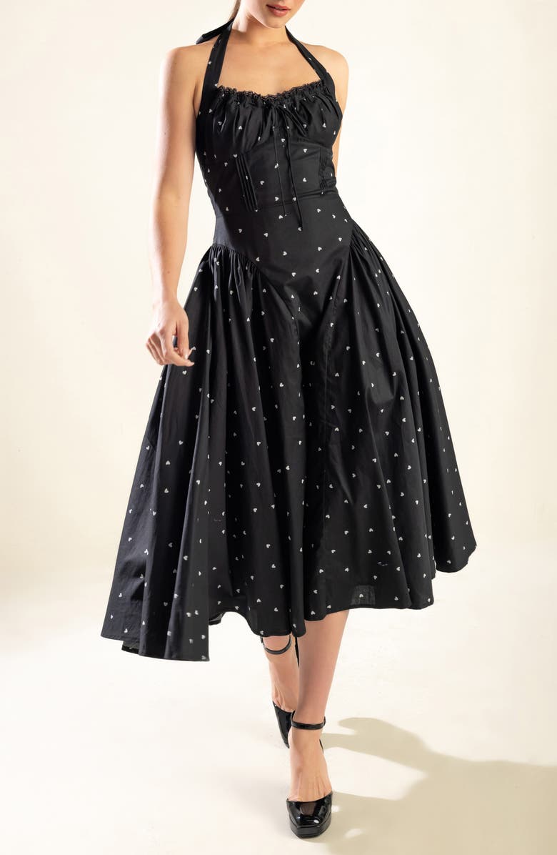 FREEMARKET Halter Tie Cotton Fit & Flare Dress, Alternate, color, 