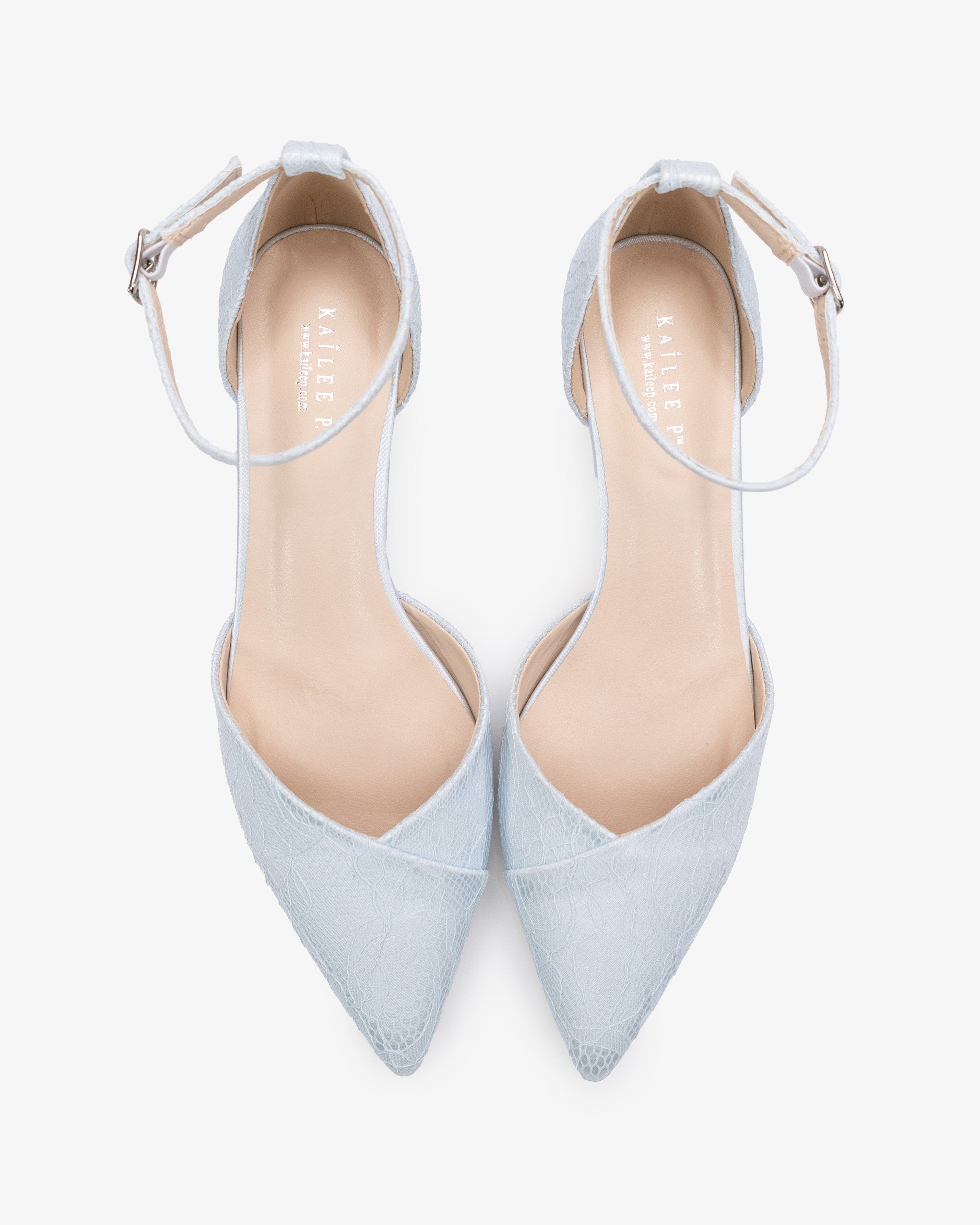 Kailee P Adele White Lace Pointy Toe Block Heel with Ankle Strap, Alternate, color, Light Blue