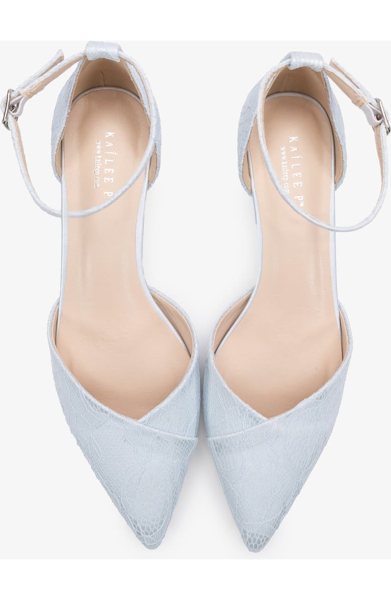 Kailee P Adele White Lace Pointy Toe Block Heel with Ankle Strap, Alternate, color, Light Blue
