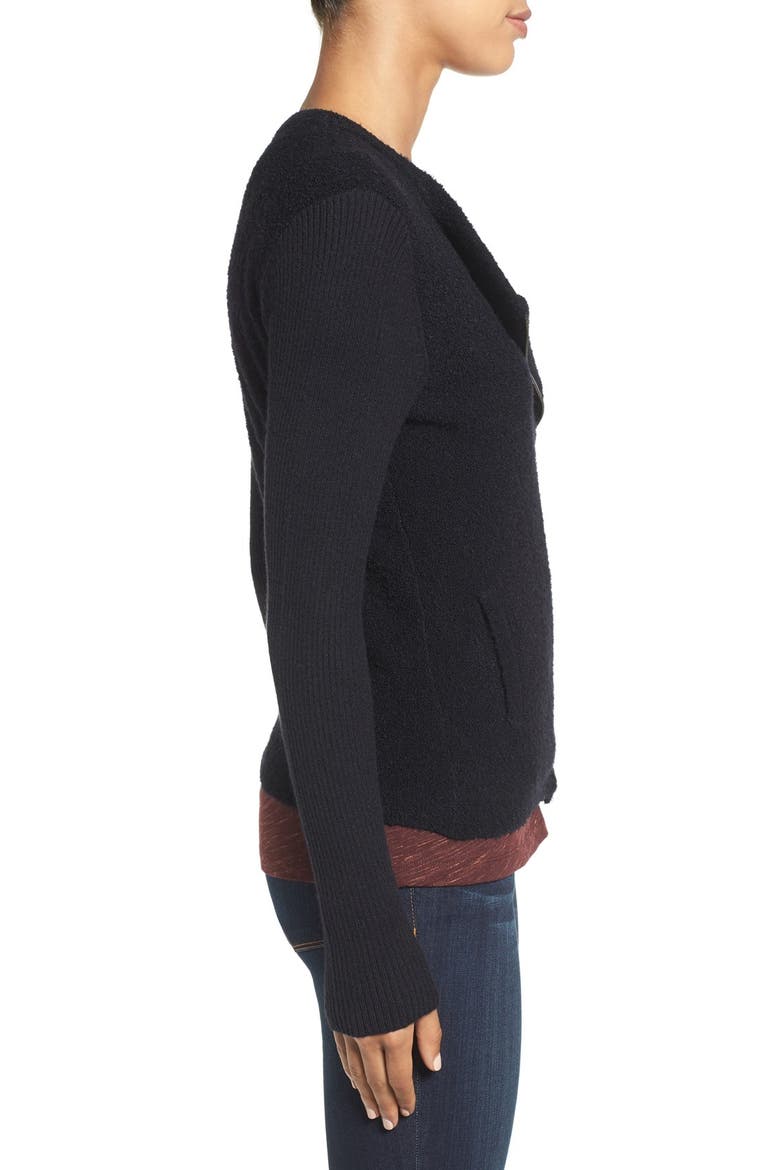 Mixed Knit Moto Sweater, Alternate, color, BLACK