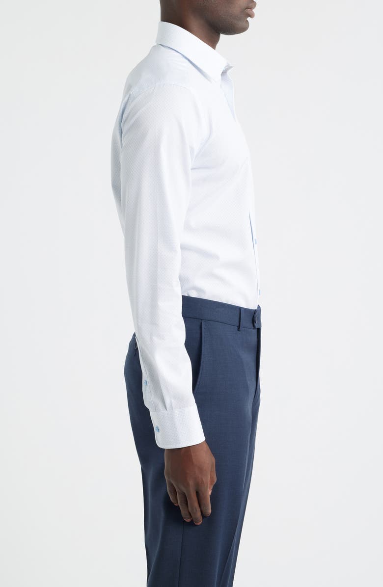 David Donahue Slim Fit Geometric Pattern Cotton Dobby Dress Shirt, Alternate, color, White/ Sky