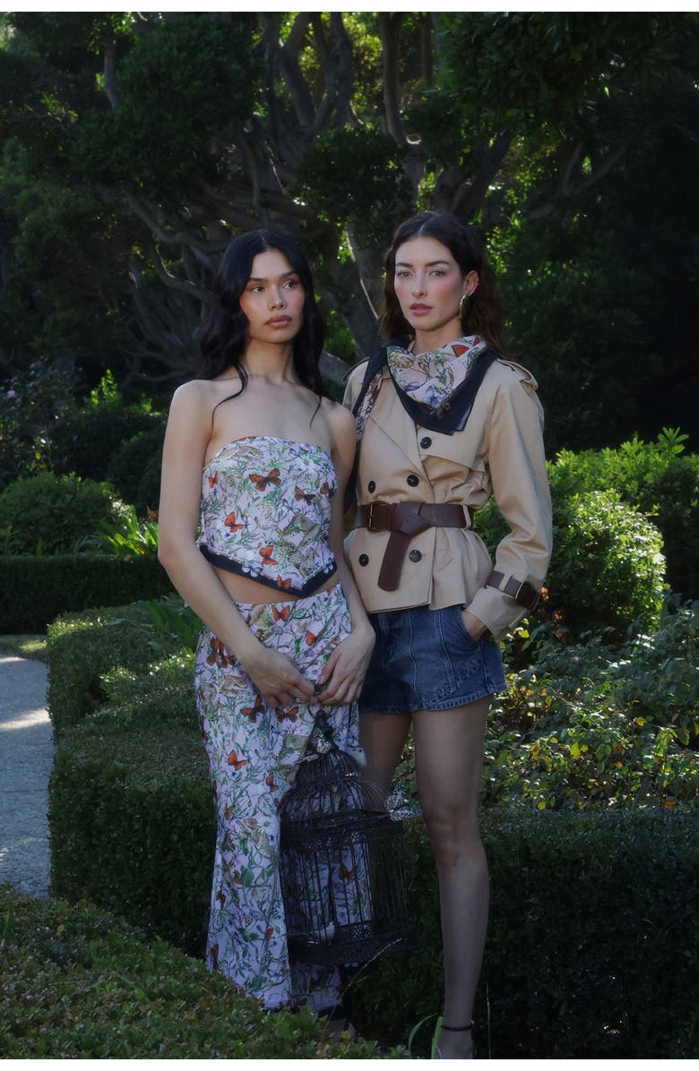 Avec Les Filles Short Trench Jacket with Faux Leather Belt, Alternate, color, Camel