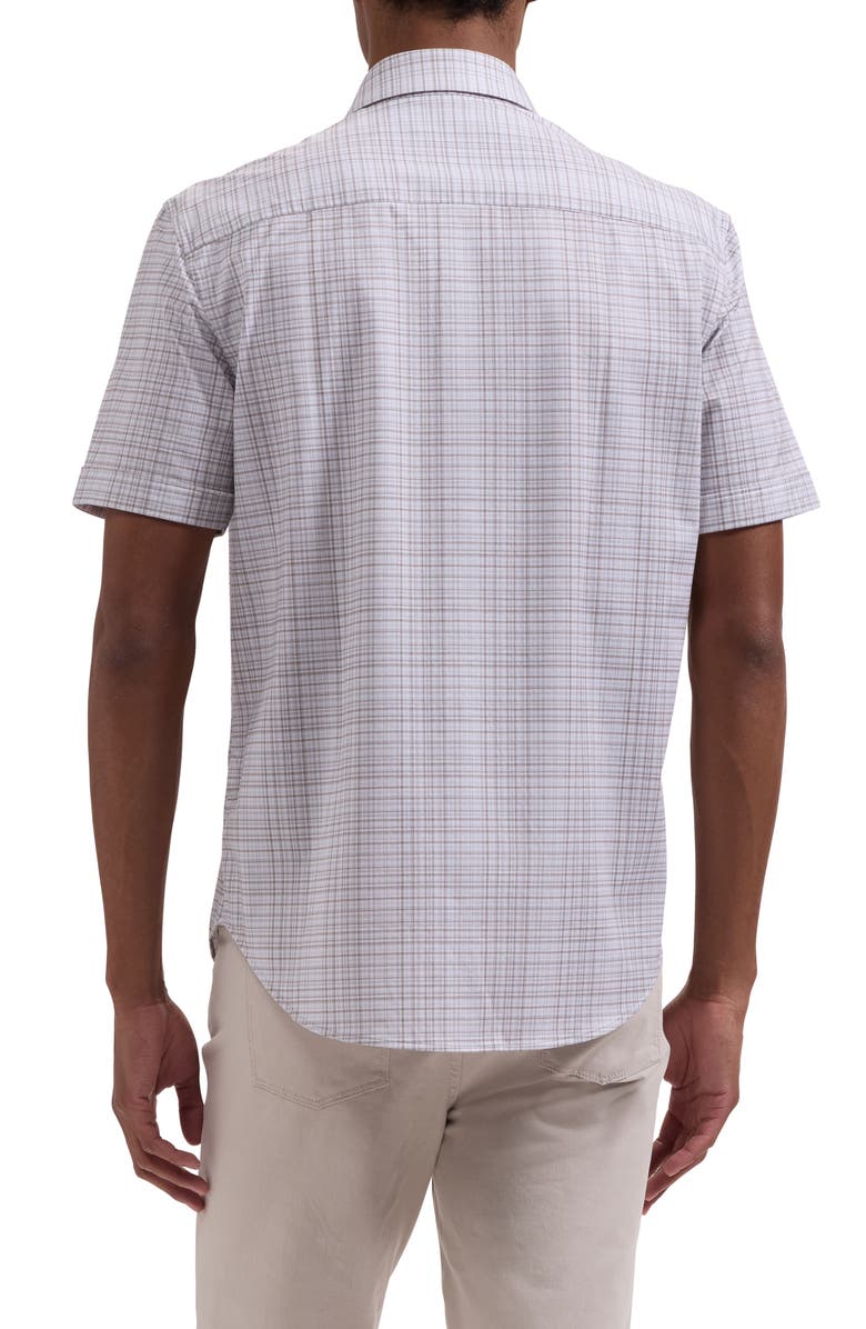Bugatchi Miles OoohCotton<sup>®</sup> Shadow Plaid Short Sleeve Button-Up Shirt, Alternate, color, Limestone