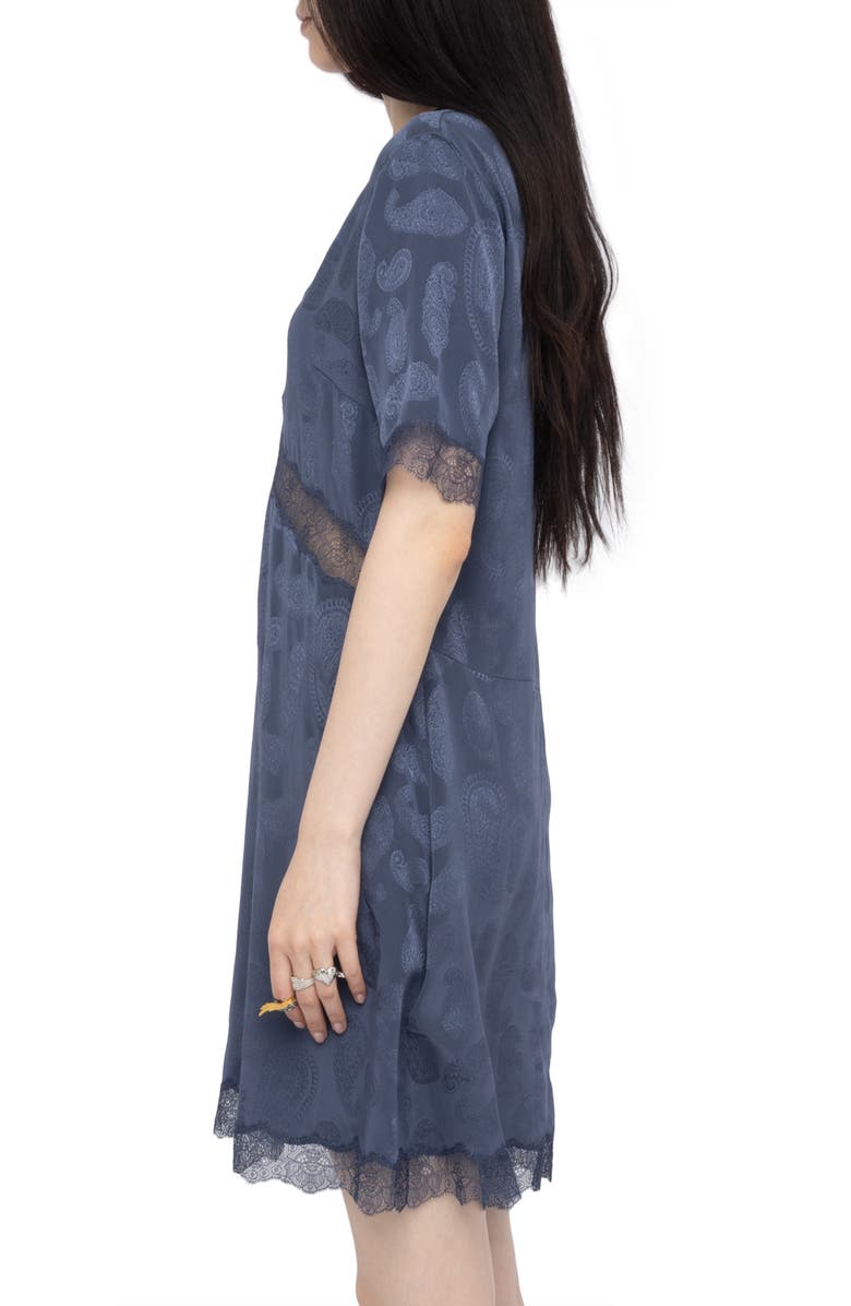 Zadig & Voltaire Redoxa Paisley Jacquard Silk Satin Minidress, Alternate, color, Storm