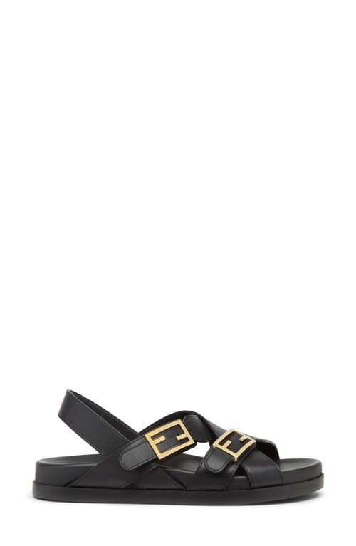 Fendi Women Black Singback Sandals With Ff Buckle Closure And Criss-crossed Straps In Leather Woman In F0qa1 Nero
