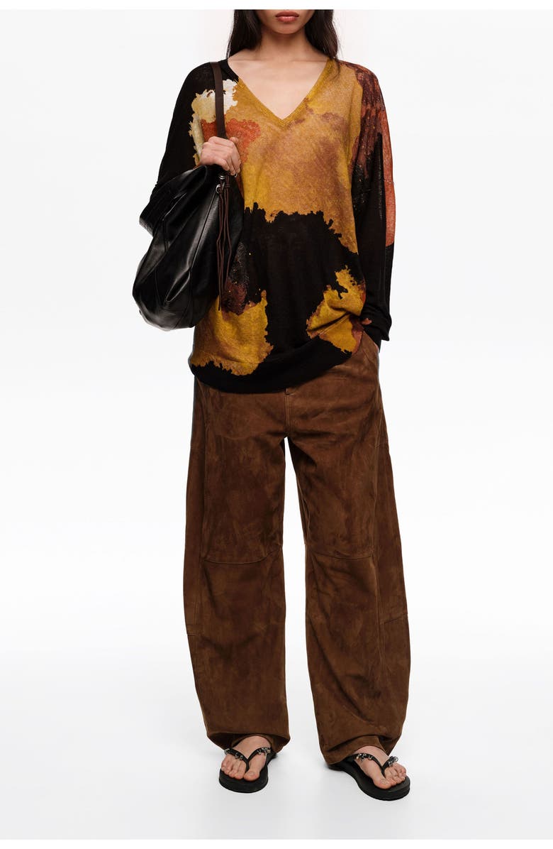 Bimba y Lola Long Straight-Fit Linen Sweater, Alternate, color, Blot Xl Black