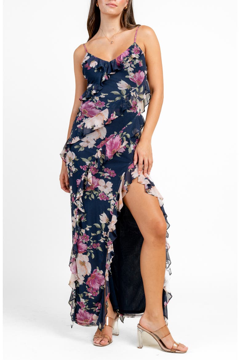 Cascade Ruffle Maxi Dress, Alternate, color, NAVY