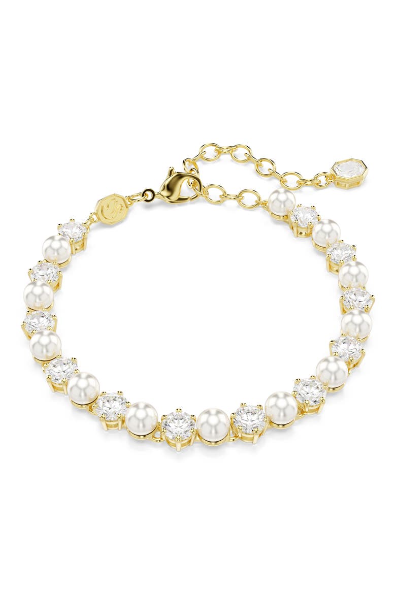 Matrix Crystal & Faux Pearl Tennis Bracelet, Alternate, color, WHITE/ GOLD