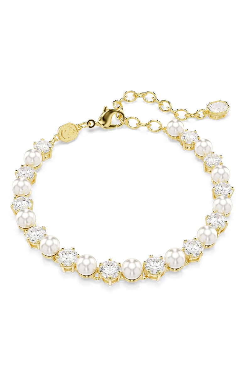Swarovski Matrix Crystal & Faux Pearl Tennis Bracelet, Alternate, color, White/ Gold