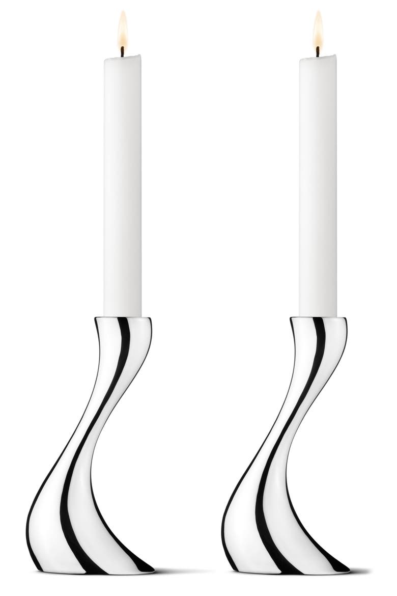 Set of 2 Cobra Stainless Steel Candleholders, Main, color, SILVER