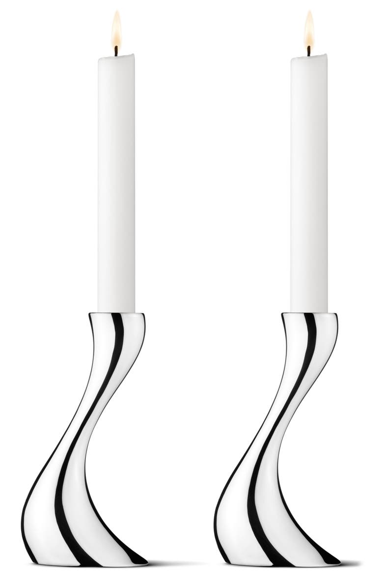 Georg Jensen Set of 2 Cobra Stainless Steel Candleholders, Main, color, Silver