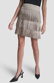 DKNY Studded Fringe Faux Suede Miniskirt