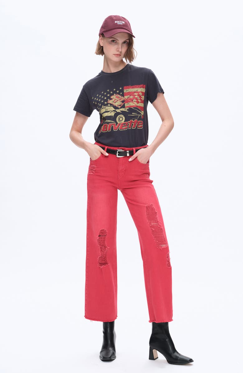 Bayeas Ally High Waist Distressed Straight Leg Jeans, Alternate, color, Red