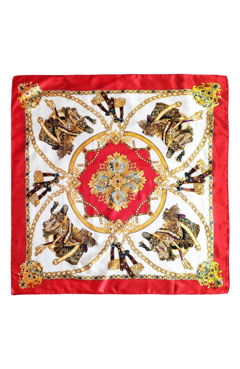 Petit Moments Chain Print Square Scarf, Alternate, color, Red/ Gold