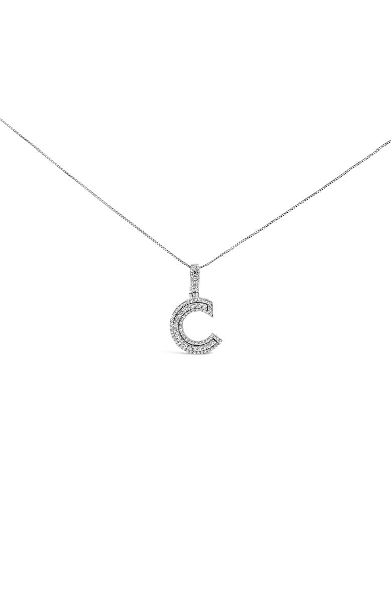 Haus of Brilliance .925 Sterling Silver 4/5 Cttw Round Lab-Grown Diamond "C" Pendant Necklace, Main, color, White